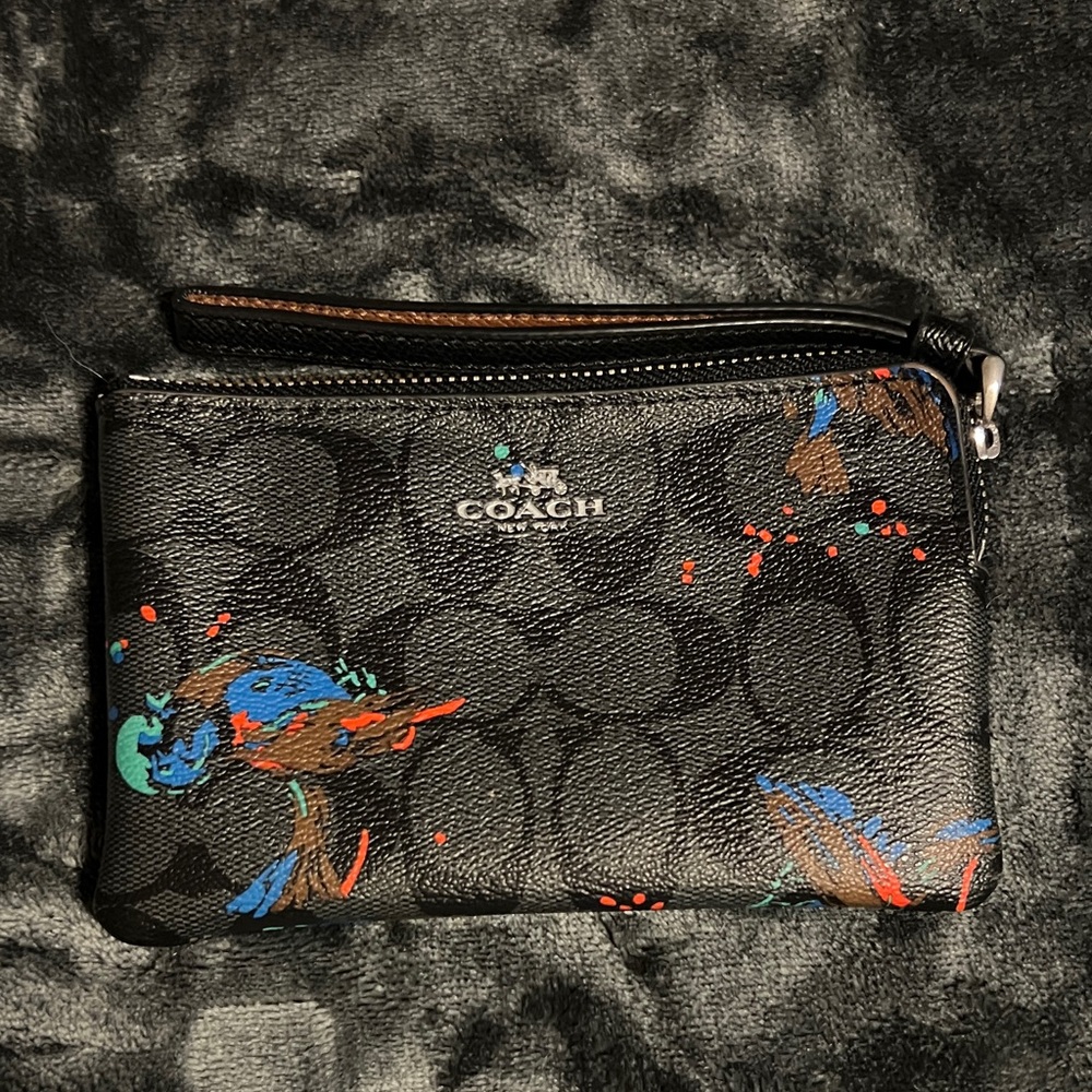Coach Black Wristlet with Multicolor Design